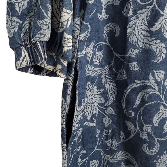 Isaac Mizrahi Live Sz 12 Dress Denim Chambray Floral Print Split Sleeves Lace Up - Picture 12 of 15